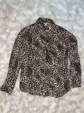 H&M Leopard Print Button-Down Shirt in Brown and Black